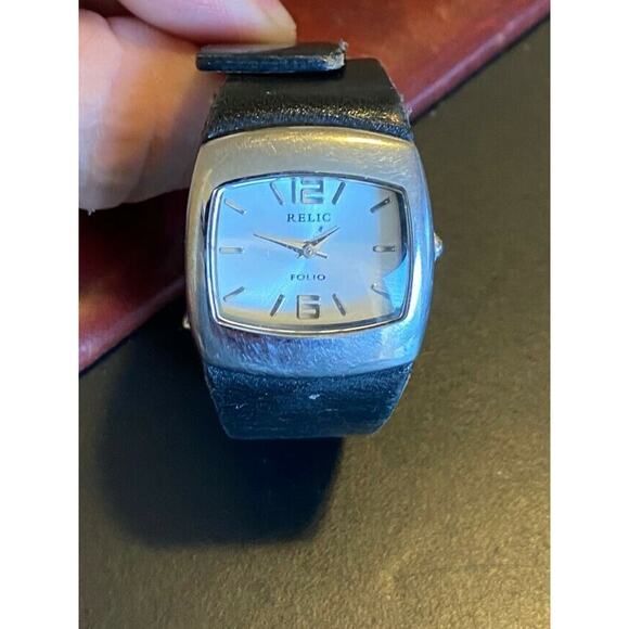 Women's Relic Folio Watch, Silver Tone with Black Leather Strap - Picture 2 of 2